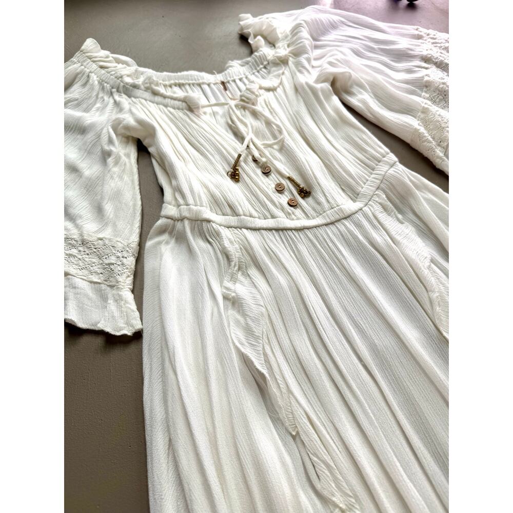 Free People Ivory Boho Maxi Dress XS Bell Sleeve Prairie Festival Cottagecore - Picture 4 of 8